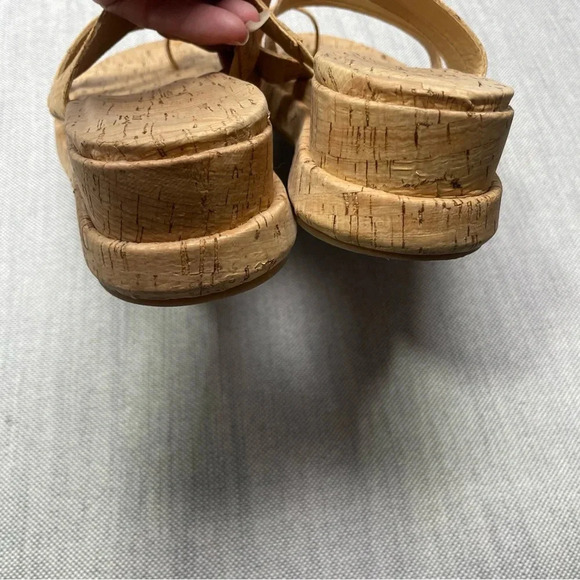 Kork’s Platform Leather & Cork Toe Loop Maya Strappy Round Tie Wedge Sandals - Picture 9 of 11